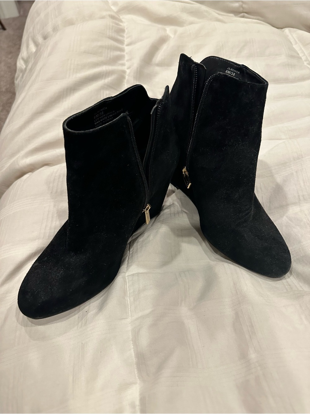 Black Suede Ankle Boots with Side Zip - Women